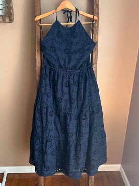 Navy Halter Eyelet Dress